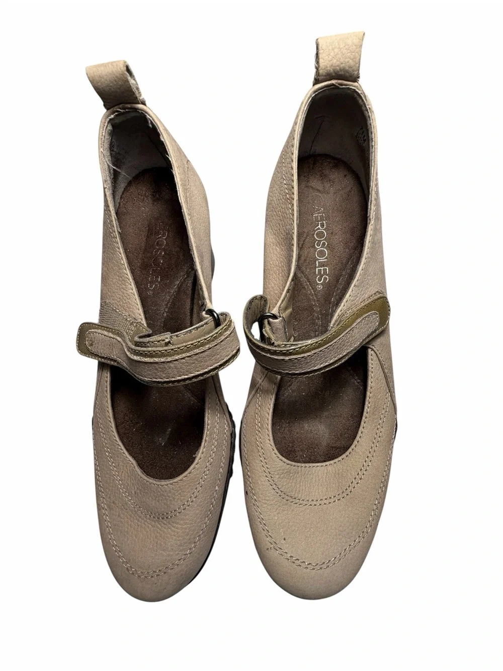 Aerosoles Beige Mary Jane Wedge with Adjustable Strap Womens 7.5